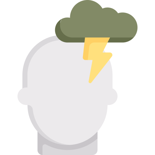 An illustration of a head with a dark cloud and a lightning bolt above it suggesting a metaphor for depression mental health issues or a bad mood The featureless mostly white head emphasizes the focus on the cloud and bolt highlighting the importance of therapy in addressing these struggles