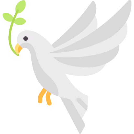 Illustration of a white dove in mid flight holding a green olive branch in its beak The dove depicted with smooth lines and minimal detail has outstretched wings symbolizing peace and acceptance The background is plain emphasizing the simplicity of the design and encouraging serene thoughts and feelings