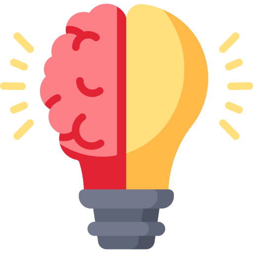 An illustration of a light bulb with its left half depicting a brain in red and the right half showing the bulb in yellow Rays of light extend from the bulb symbolizing ideas creativity intelligence and the power of constructive feedback