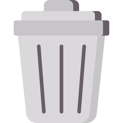 A grey trash can icon with a lid depicted in a flat minimalist style The trash can ideal for disposing items features three vertical lines or ridges on its front