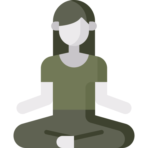 An illustration of a person with long hair is sitting cross legged in a meditative pose embodying mindfulness The figure is depicted in a minimalist style with neutral tones wearing a two toned green outfit The persons eyes are closed and hands rest on the knees palms facing upwards