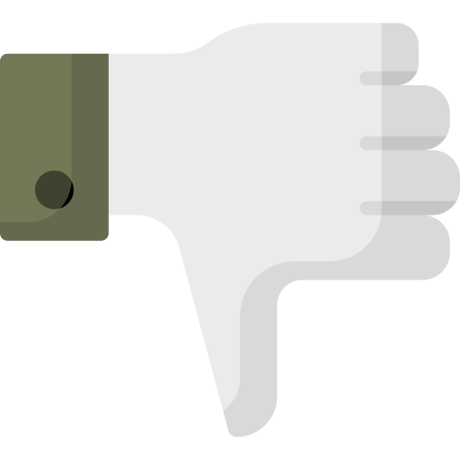 The image shows a stylized illustration of a white hand giving a thumbs down gesture embodying negative thoughts and feelings The hand has a green sleeve The design is simple and uses flat colors