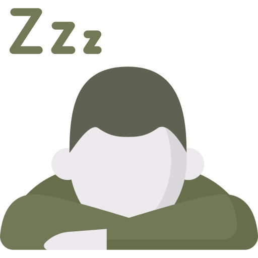 A simple illustration of a person with short dark hair wearing a green shirt and hunched over a table or desk in a sleeping position Above the persons head are the Zzz symbols indicating sleep subtly hinting at physical depression symptoms