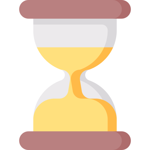 Illustration of an hourglass with yellow sand flowing from the upper bulb to the lower bulb The frame is rounded with a reddish brown top and bottom The sand is partially filled in both bulbs symbolizing the passage of time and highlighting the significance of the present moment