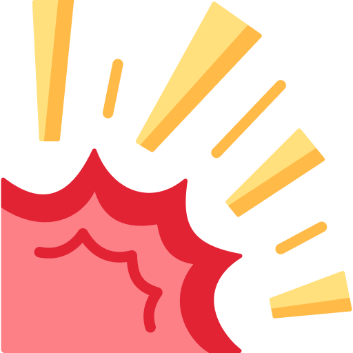 A stylized illustration of a red jagged edged shape resembling an explosion or burst with yellow rays emanating from it evokes themes of self destruction