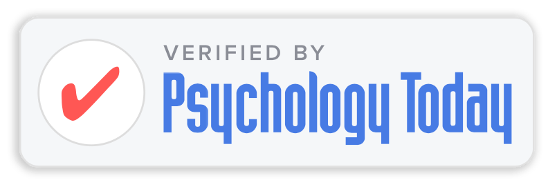 Slim light grey rectangle that says "Verified by Psychology Today" inside